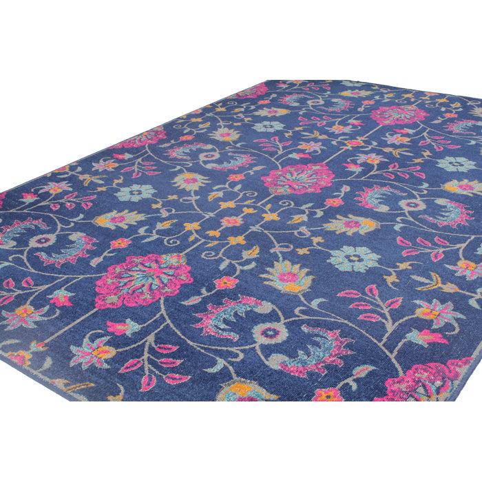 Langley Street Adalius Power Loom Dark Blue/Pink Rug & Reviews